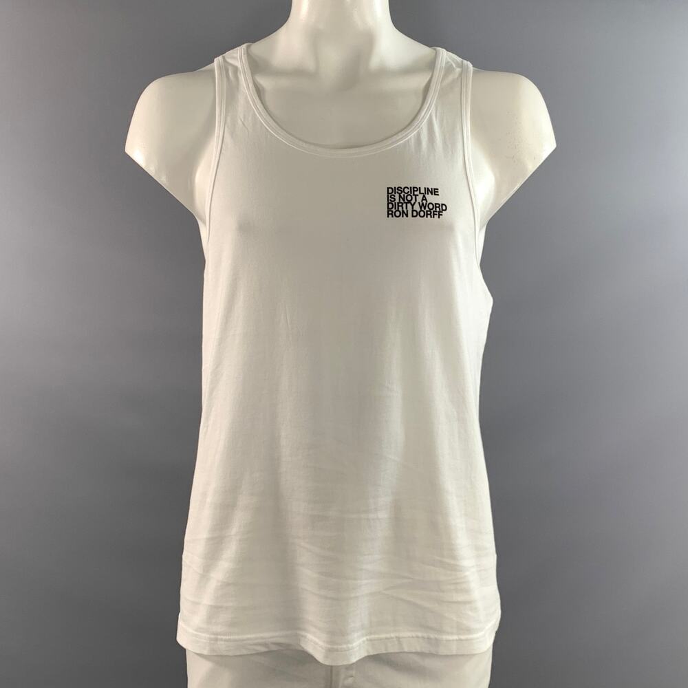 RON DORFF Size L White Black Graphic Cotton Oversized Tank Top